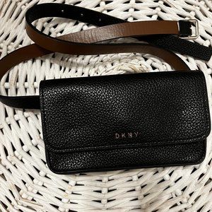 DKNY black faux leather belt bag